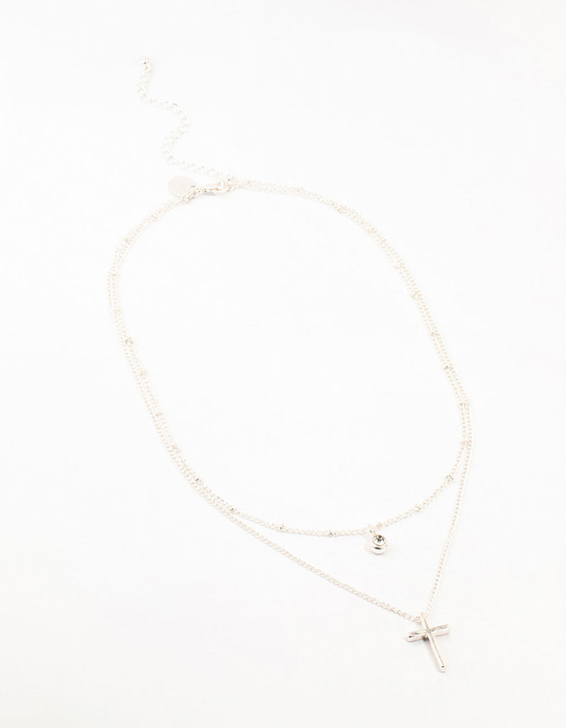 Silver Diamante Cross Layered Necklace - Lovisa