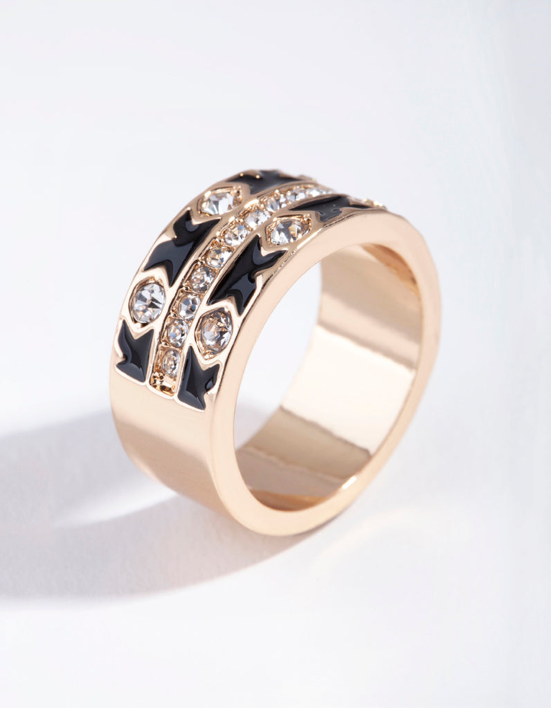 Gold Cross Enamel Diamante Ring - Lovisa