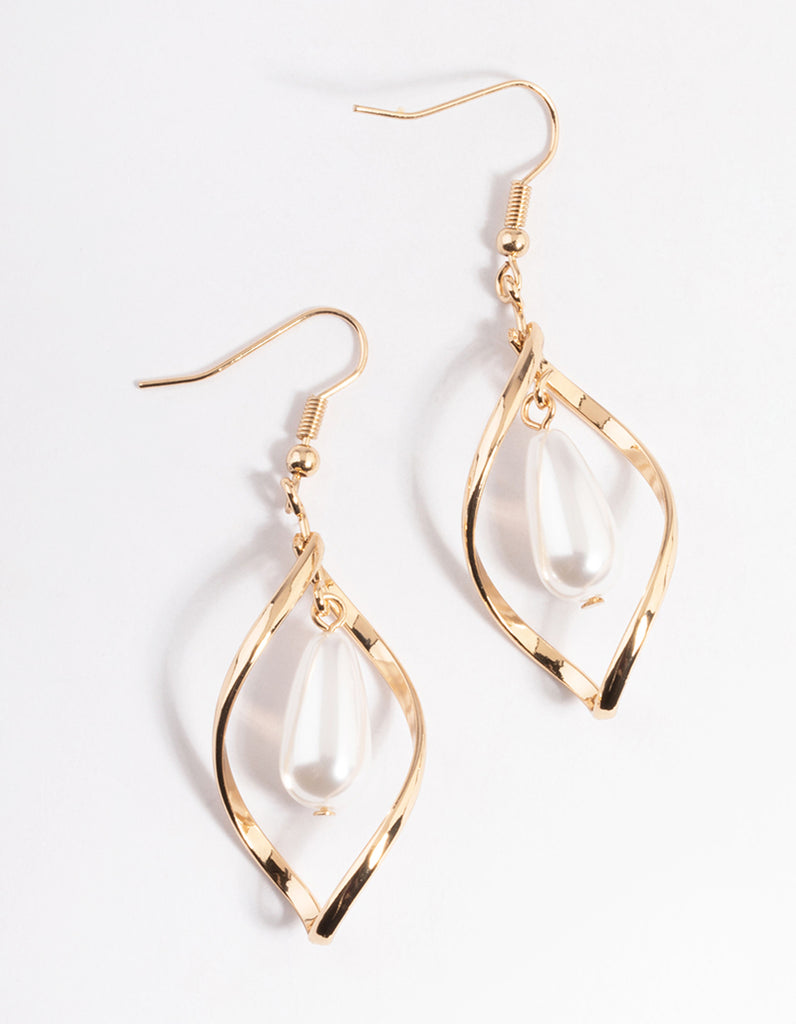 Gold Pearl Twist Drop Earrings - Lovisa