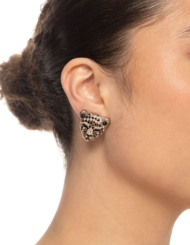 Gold Leopard Diamante Stud Earrings - Lovisa