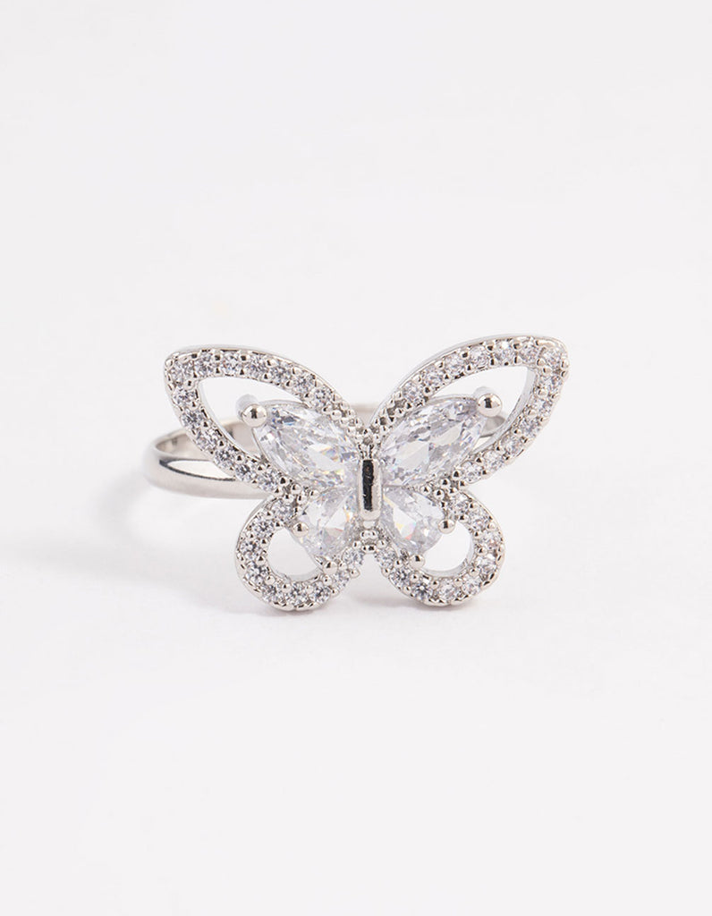 Rhodium Sparkling Butterfly Cocktail Ring - Lovisa