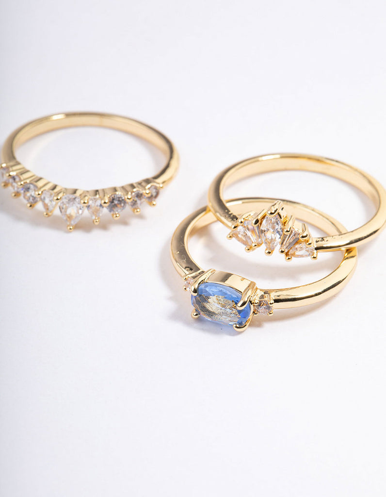 Gold Plated Blue Stone Fan Cubic Zirconia Ring - Lovisa