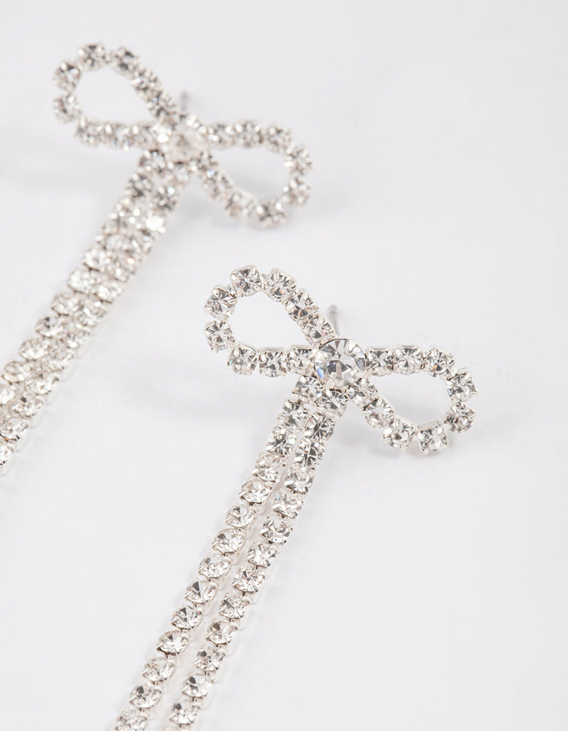 Silver Diamante Cupchain Bow Drop Earrings - Lovisa