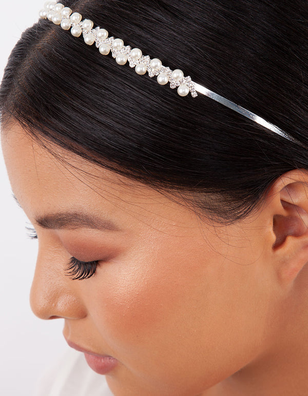 Diamanté and Pearl headband, diamanté headband, Pearl headband, diamanté aliceband, order Silver diamanté headband, Diamanté pearl headband, halo