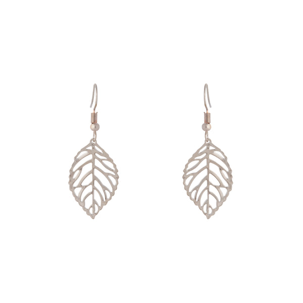 Silver Single Leaf Filigree Drop Earrings