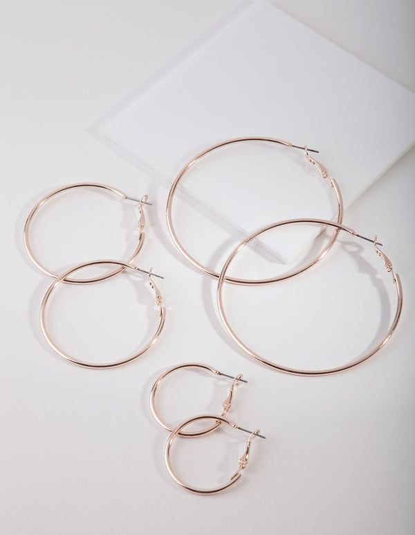 Rose Gold Polished Hoop Earring Pack