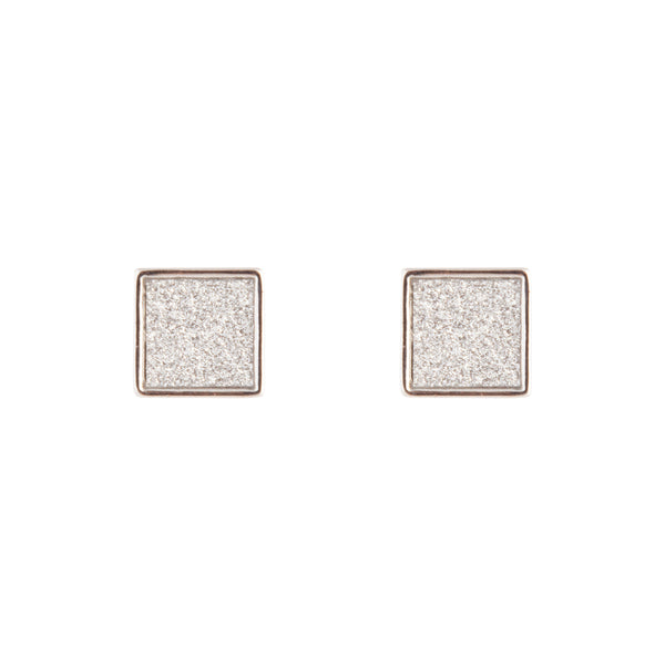 Rhodium Glitter Inlay Square Earrings