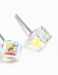 Clear Gem 3D Cube Stud Earrings - link has visual effect only