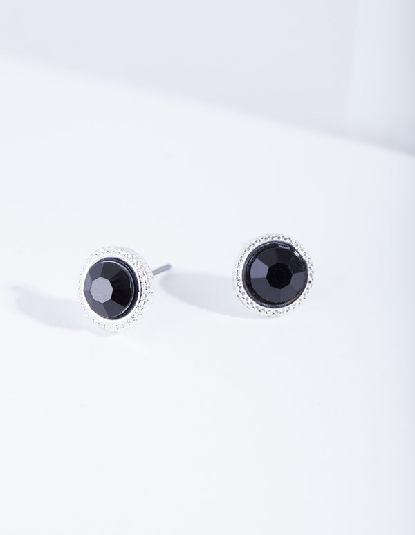 Black Round Stud Earrings