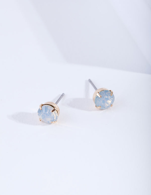 Gold Four Claw Opalised Stud Earrings