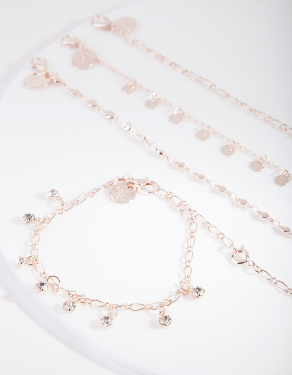 Rose Gold Disc Bracelet Anklet 4-Pack