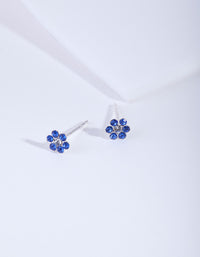 Sterling Silver Blue Diamante Flower Stud - link has visual effect only