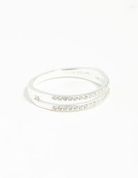 Sterling Silver Double Row Diamante Ring - link has visual effect only