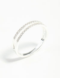 Sterling Silver Double Row Diamante Ring - link has visual effect only