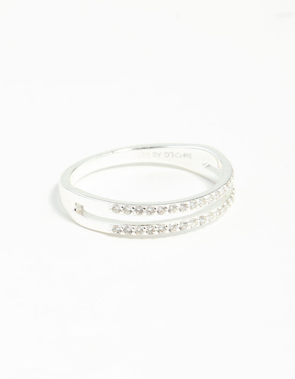 Sterling Silver Double Row Diamante Ring