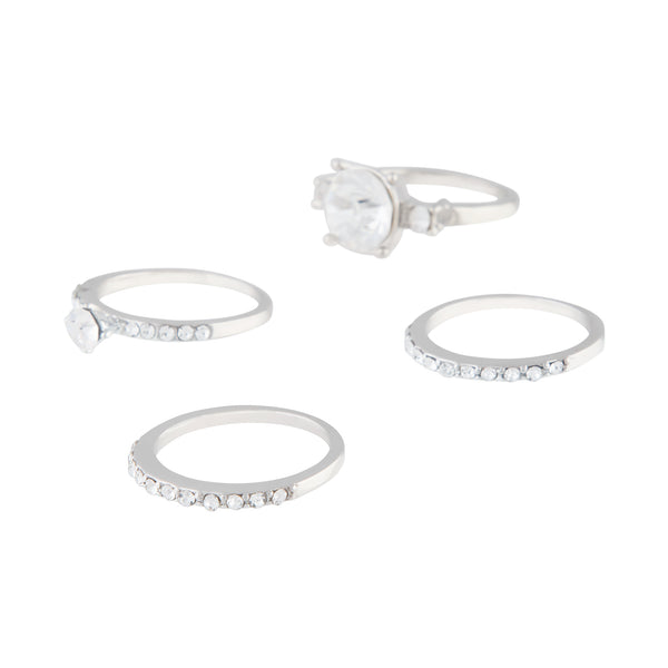 Rhodium Diamante Multi Stack Ring Pack