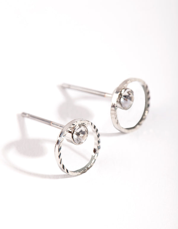 Silver Mini Circle Dia Stud Earrings