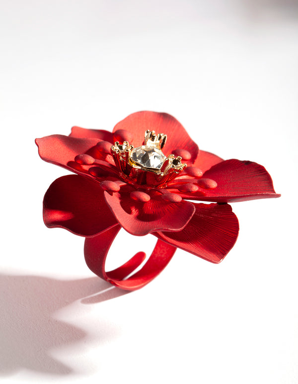 Coated Metal Art Deco 3D Flower Ring