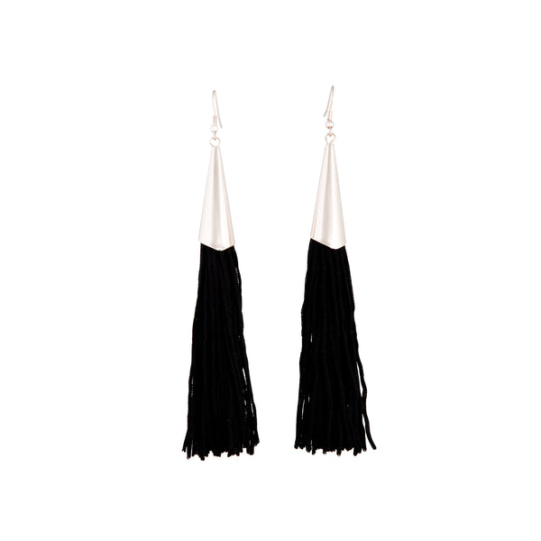 Rose Gold Cap Black Tassel Earrings