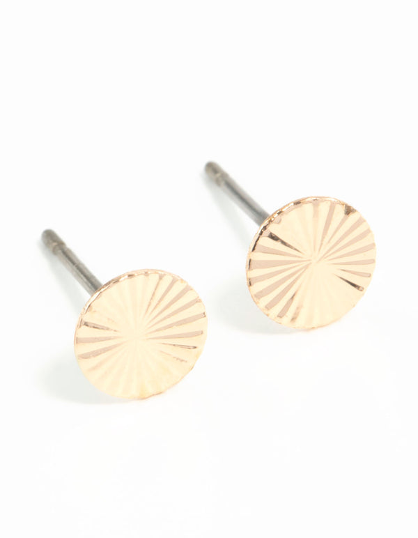 Gold Textured Wheel Stud Earrings