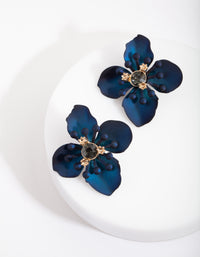 Navy Matte Coated Orchid Stud Earrings - link has visual effect only