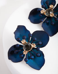 Navy Matte Coated Orchid Stud Earrings - link has visual effect only