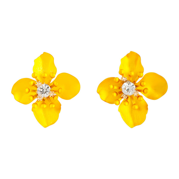 Yellow Matte Metal Orchid Earrings