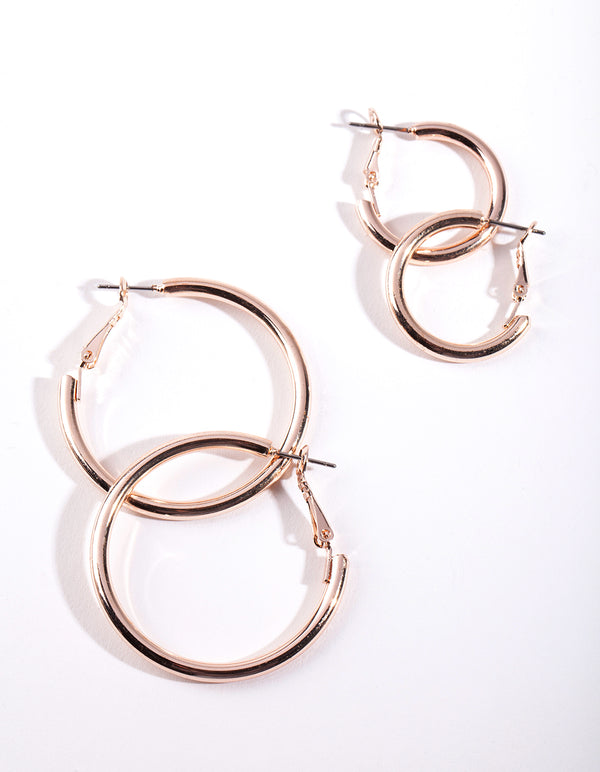 Rose Gold Polished Hoop Earring Pack