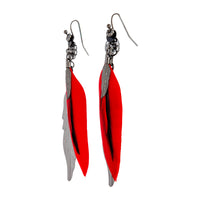 Red gunmetal Multi Feather Drop Earrings - link has visual effect only