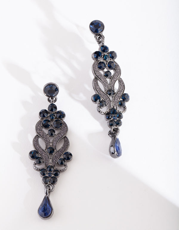 Gunmetal Blue Crystal Swirl Earrings