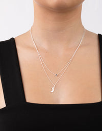 Sterling Silver Double Drop Star Moon Pendant Necklace - link has visual effect only