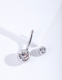 Silver Double Diamante Belly Bar - link has visual effect only