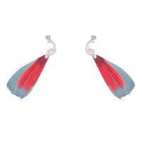 Peacock Silver Blue Pink Feather Earrings - link has visual effect only