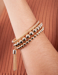 Gold Facet Bead Mesh Bracelet Set - link has visual effect only