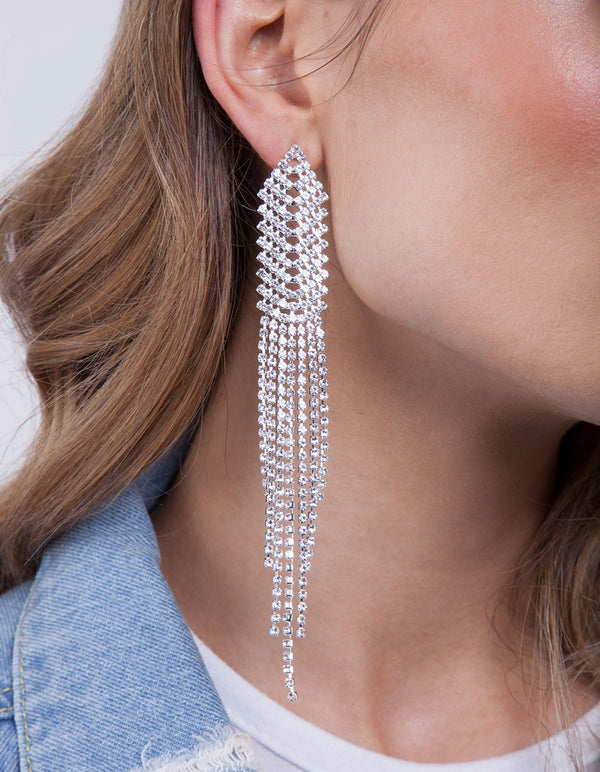 Diamante long drop earrings clearance