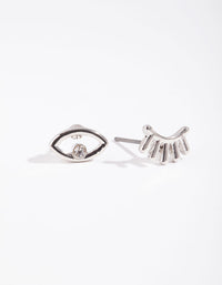 Rhodium Mismatch Wink Wink Stud Earrings - link has visual effect only