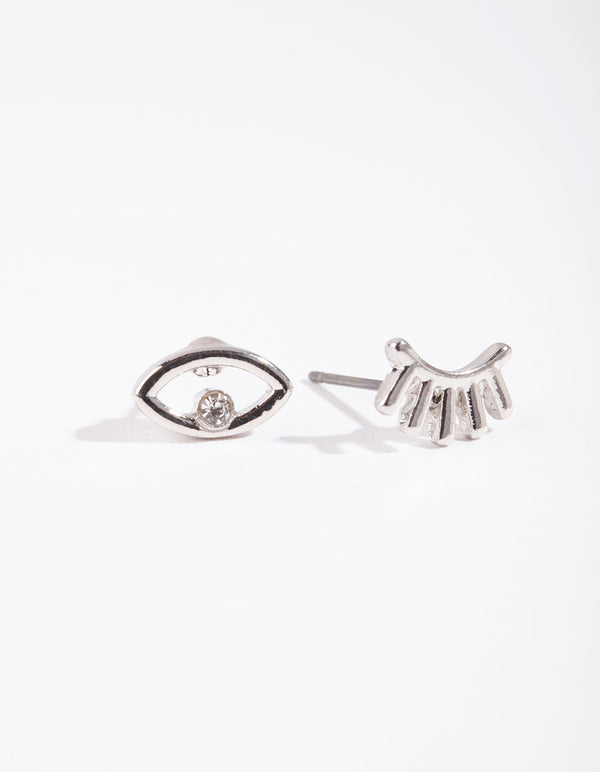 Rhodium Mismatch Wink Wink Stud Earrings