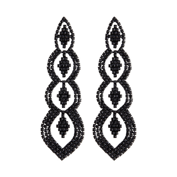 Black Diamante Graduating Teardrop Earrings