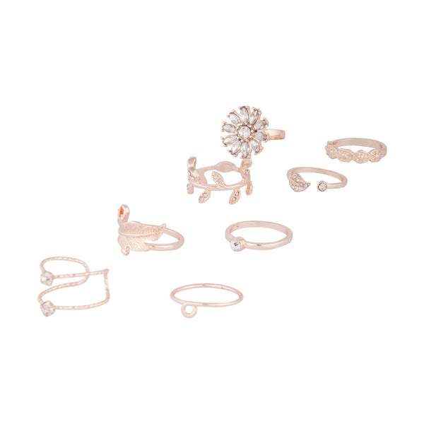 Rose Gold Floral Leaf Ring 8-Pack