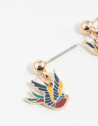 Gold Tattoo Coloured Sparrow Drop Earrings - link has visual effect only