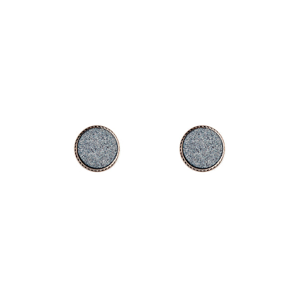 Round Silver Blue Glitter Earrings