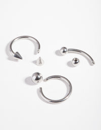 Surgical Steel Rhodium Spike Ring Barbell Pack - link has visual effect only