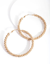 Rose Gold Large Cup Chain Diamante Hoop Earrings - link has visual effect only