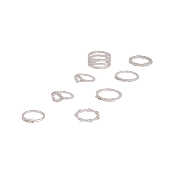 Silver Multi Shape Diamante Ring 8-Pack