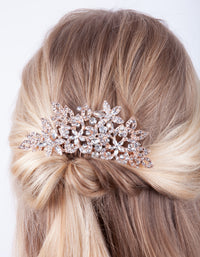 Rose Gold Crystal Floral Comb - link has visual effect only