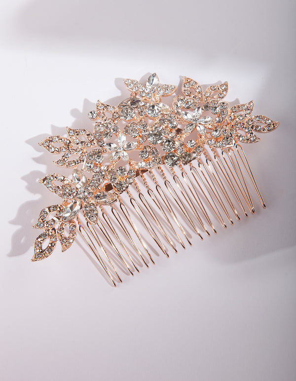 Rose Gold Crystal Floral Comb