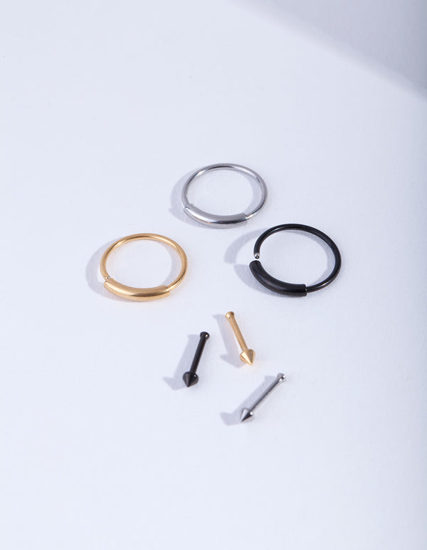 Mixed Metals Bar Ring Pin Nose 6-Pack