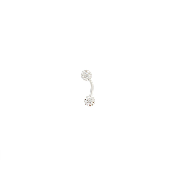 Silver Double Pave Ball Belly Bar