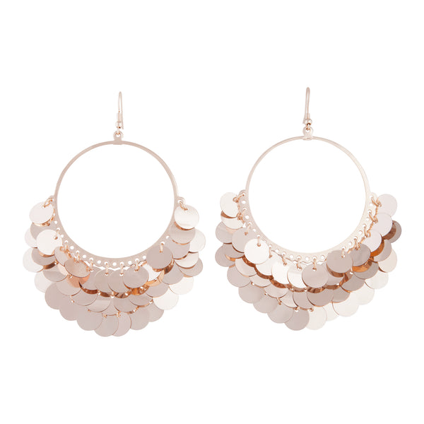 Rose Gold Drop Hoop Sequin Earrings