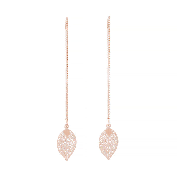 Rose Gold Filigree Leaf Thread Through Earrings